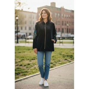 Vintage Bob Mackie Jacket Women's Large Black Velvet Peacock Embroidered